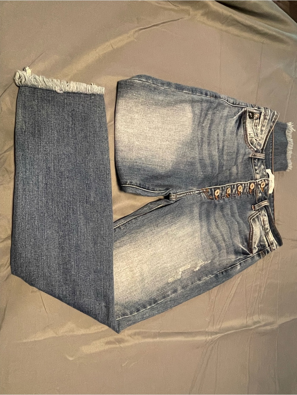 KanCan Medium Blue High-Rise Button-Fly Frayed Hem Jeans